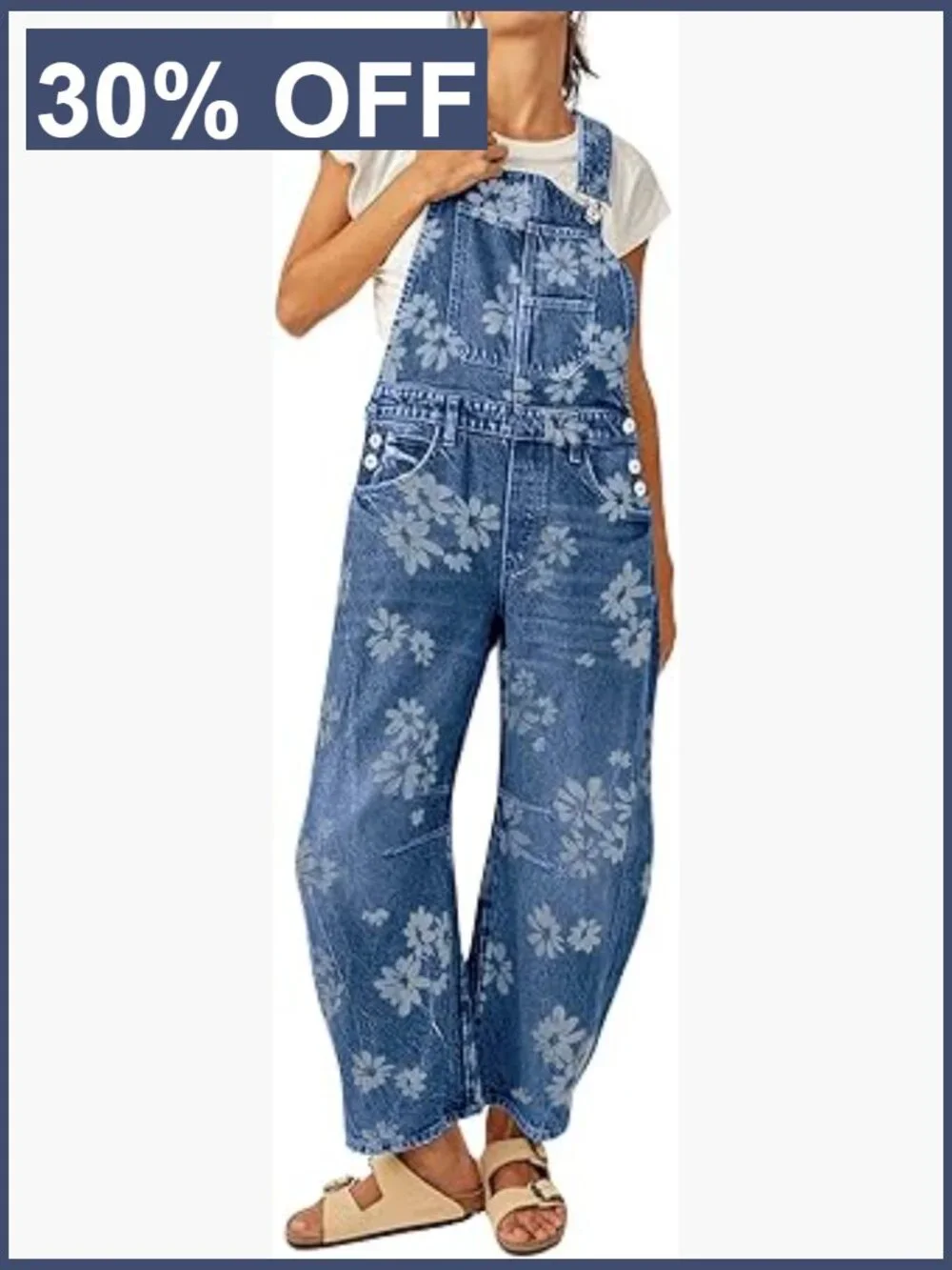 Floral Patchwork Denim Overalls Wide Leg Y2K Jumpsuit Sleeveless Baggy